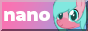 nano in a bold sans-serif font with nano on the right with a pink to blue gradient as the background and a bevel around the button