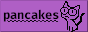 "pancakes" in lowercase with a wavy underline on the left and pancakes' pfp of a cartoony cat on the right on a purple background with black foreground