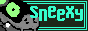 "sneexy" in all lowercase in green with sneexy's oc on the left covering part of the button's double green border around the button